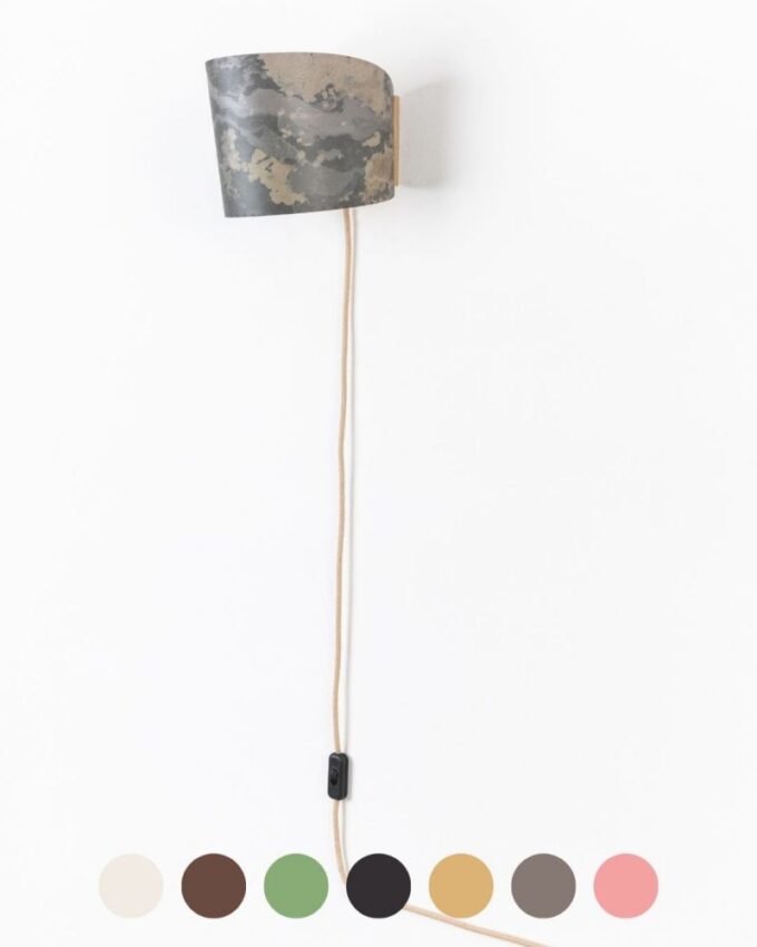 Wandlampe mit Kabel Stein Eiche ALMUT zylindrisch